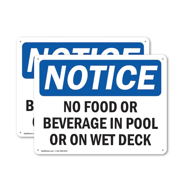 Signmission No Food Or Beverages In Pool Or On Wet Deck, 24 in W x Rectangle, Plastic OS-2PACK-NS-P-1824-L-14566 - main